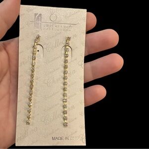 Christina Collection Dangle Earrings Gold Tone Rhinestone Prong Set New